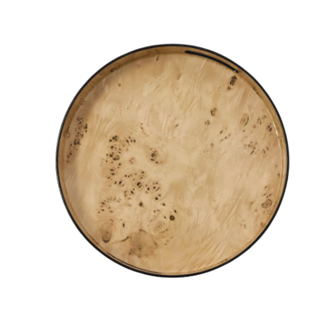 TWO'S COMPANY TWO'S COMPANY BURLED WOOD PATTERN ROUND TRAY SMALL Default Title