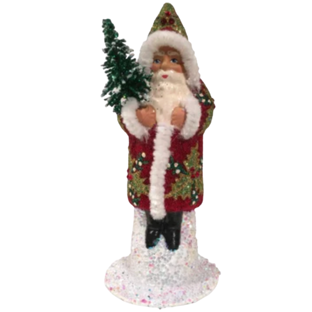 ALEXANDER TARON Red And Green Bead Santa Schaller Paper Mache Candy Container Default Title