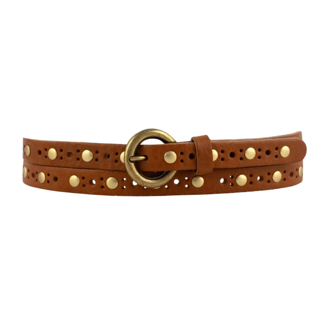 AMSTERDAM HERITAGE Chloe Vintage Studded Skinny Cognac Belt ML Default Title