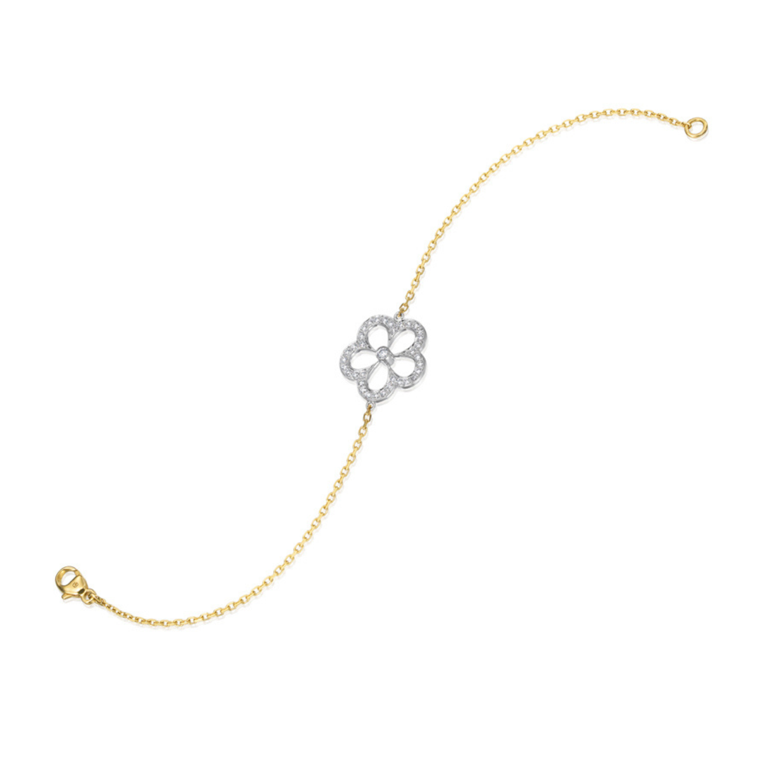 GUMUCHIAN 18K White Gold Pave Daisy Bracelet With 18K Yellow Gold Chain And Diamonds Default Title