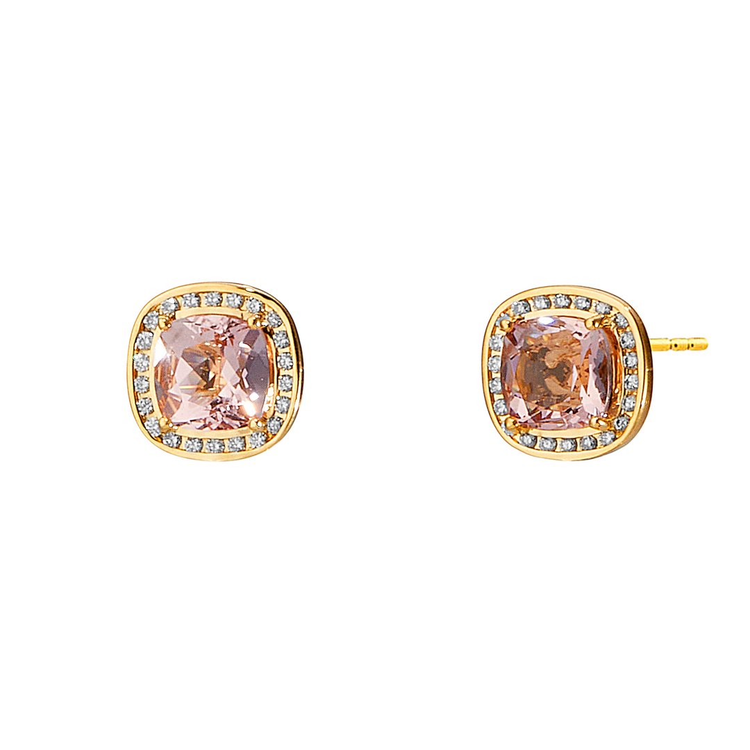 Mogul Cushion Earrings in 18K Yellow Gold with Morganite and Diamonds
