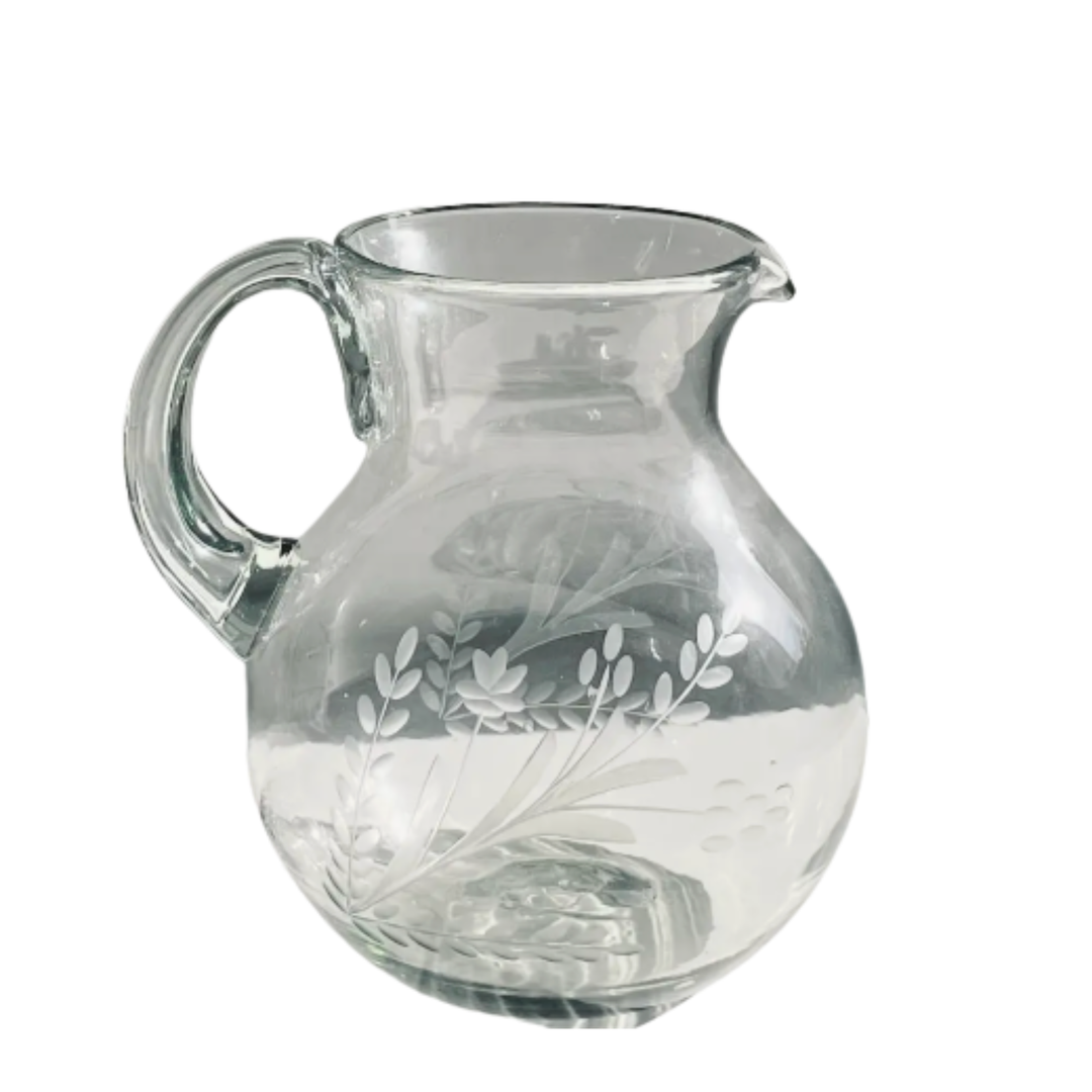 VILLA LUA HOME Hand Etched Small Blown Glass Pitcher Default Title