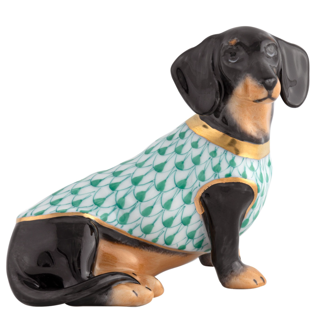 HEREND Dauchshund With Sweater GREEN