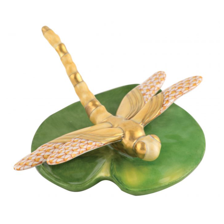 HEREND Dragonfly On Lily Pad BUTTERSCOTCH