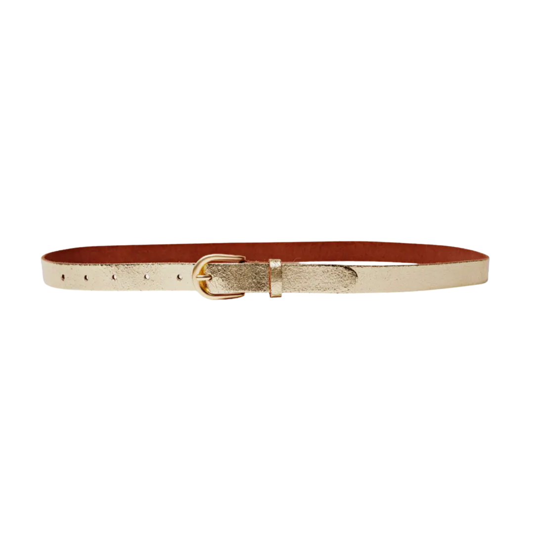 AMSTERDAM HERITAGE Eva Metallic Skinny Fun Full Grain Leather Gold Belt Women Small Default Title