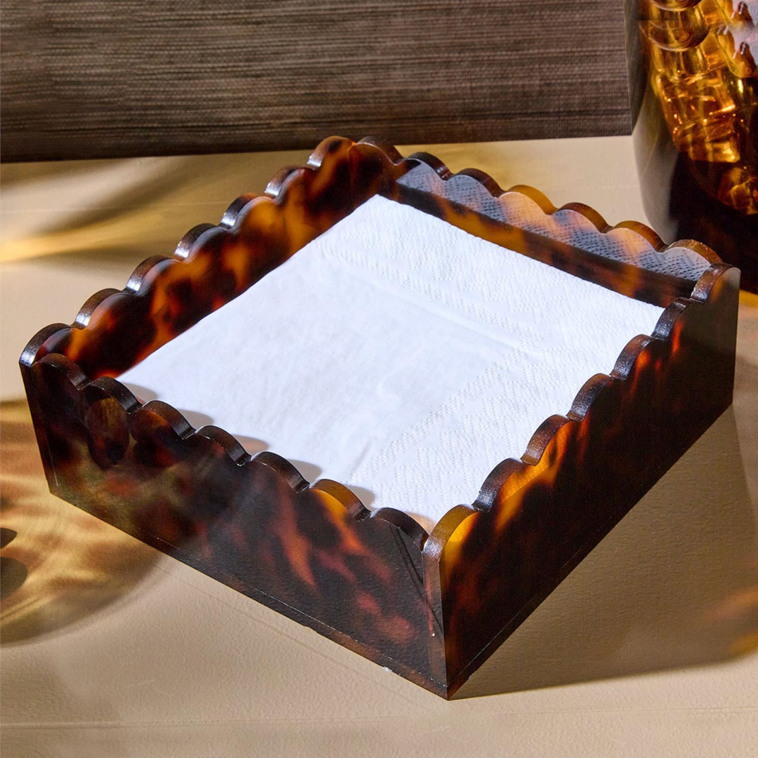 TWO'S COMPANY Tortoise Print Scalloped Acrylic Napkin Holder