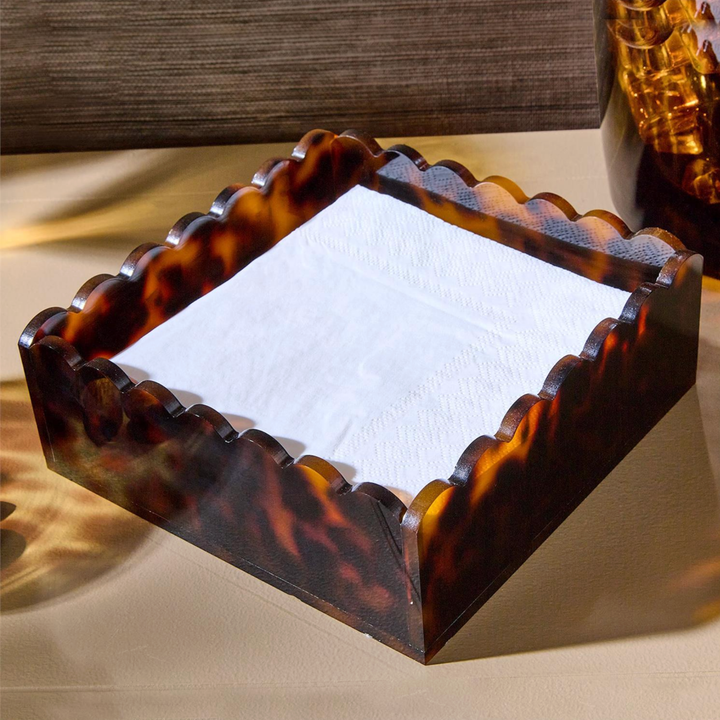 TWO'S COMPANY Tortoise Print Scalloped Acrylic Napkin Holder