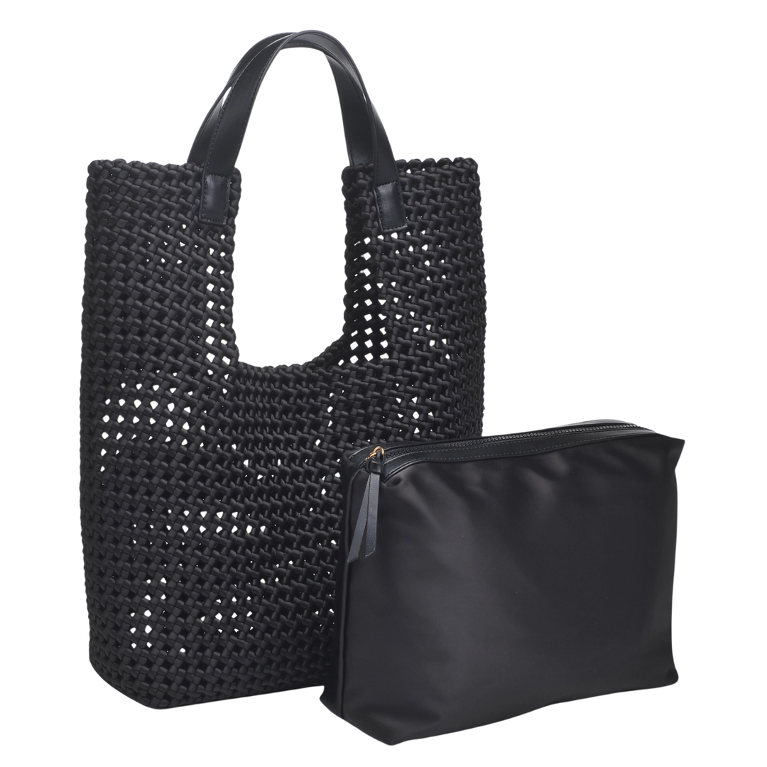 SOL AND SELENE Zenith Zen Hand Woven Knot Black Tote