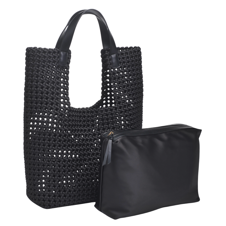 SOL AND SELENE Zenith Zen Hand Woven Knot Black Tote