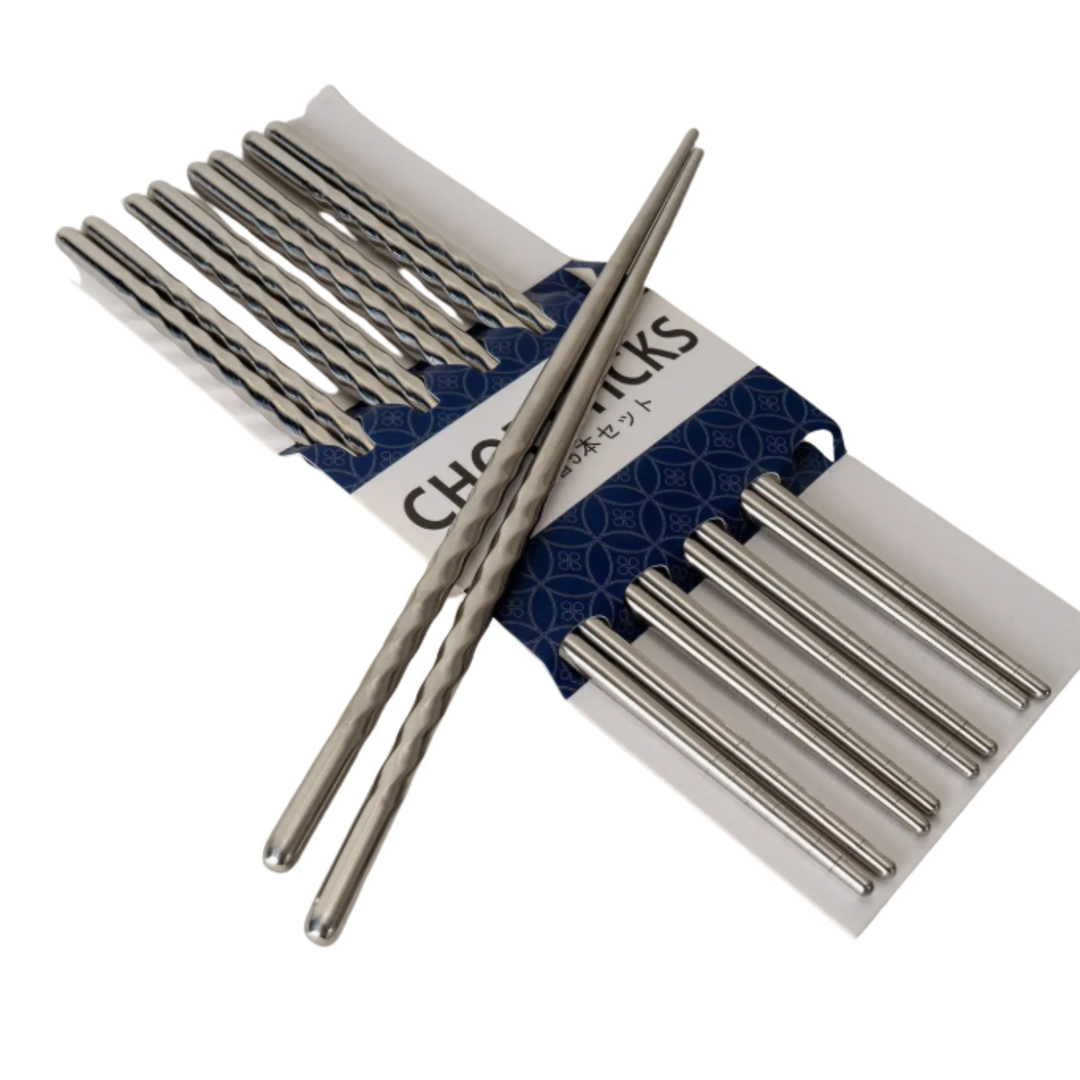 URBAN TOKYO 5-Piece Twisted Swirl Chopsticks InStainless Steel Default Title