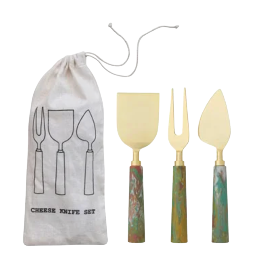 CREATIVE CO-OP Stainless SteeL Cheese Knives Marble Handled Default Title