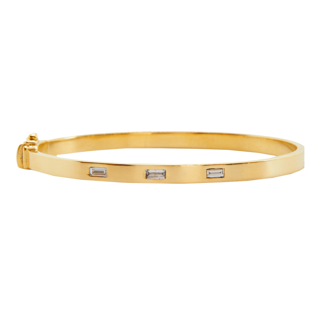 Solid Gold Diamond Bangle Bracelet In 18K Yellow Gold