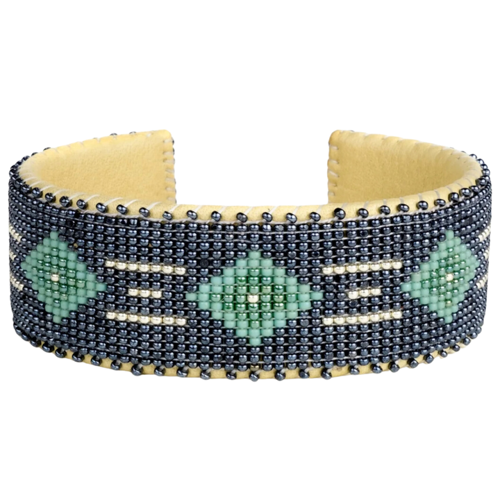 ETKIE Kelly Green Large Glass Bead Cuff Bracelet Default Title