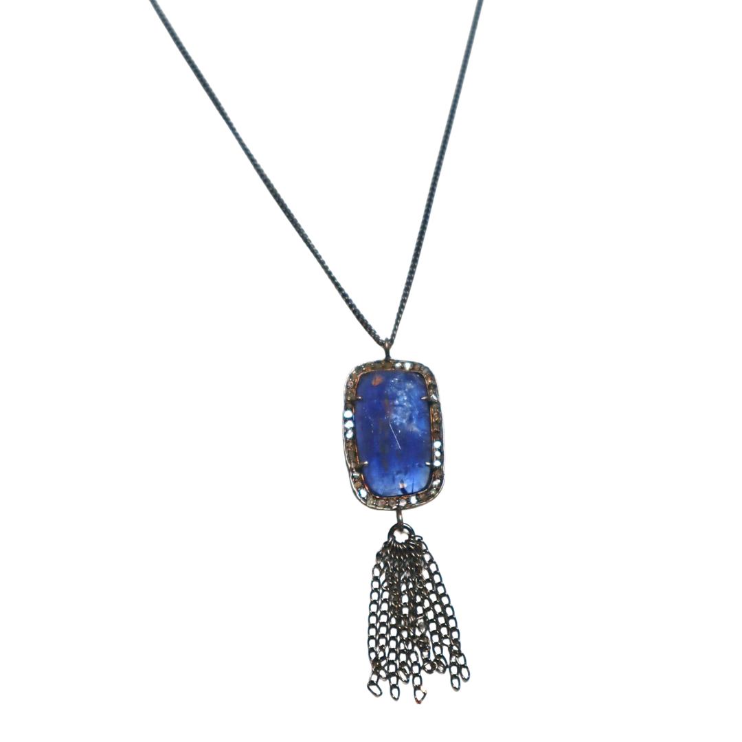 KELLY FLETCHER Tanzanite Pendant Necklace With Diamond Chips Oxidized Chain Default Title