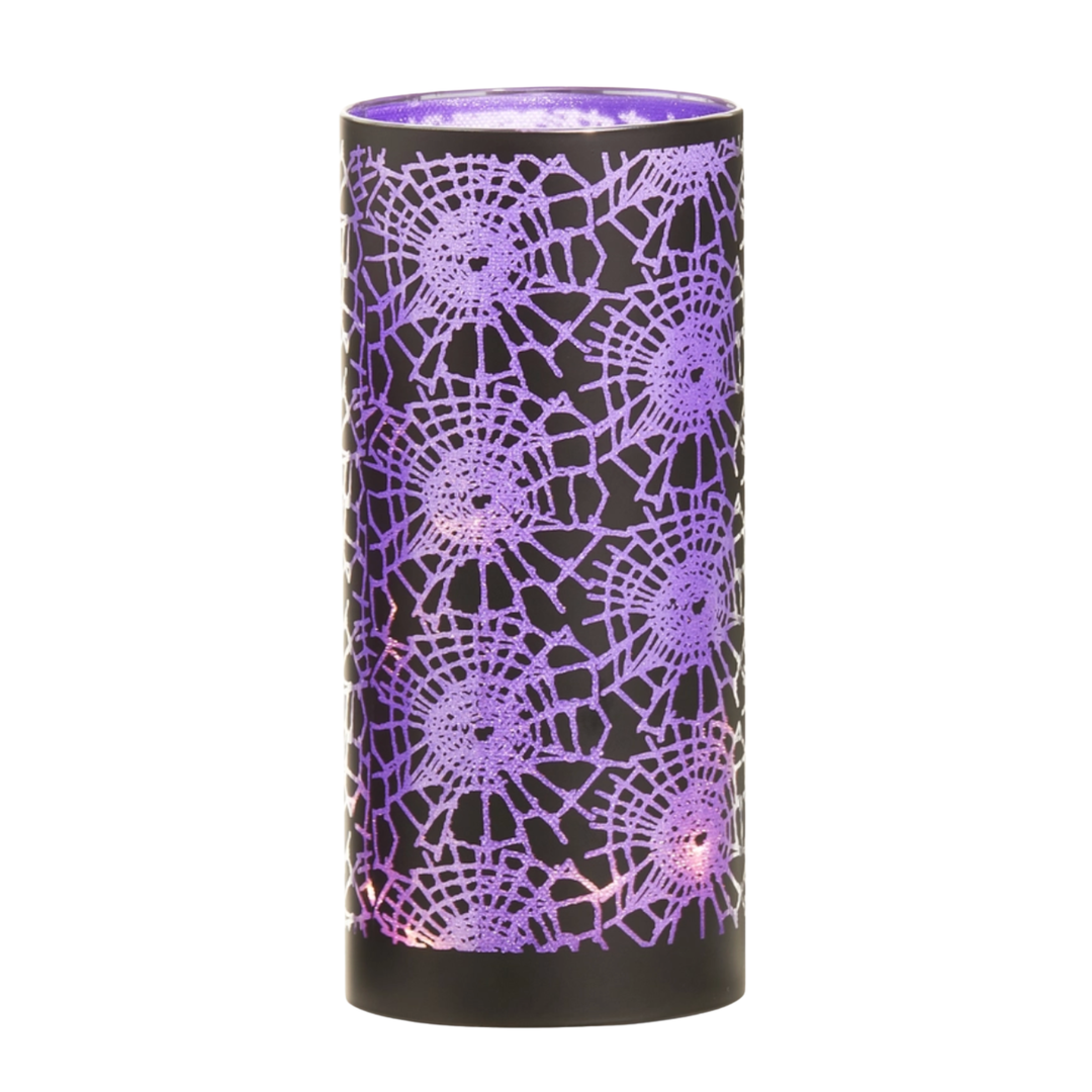 Lighted Crackled Tall Purple Cobweb Lantern