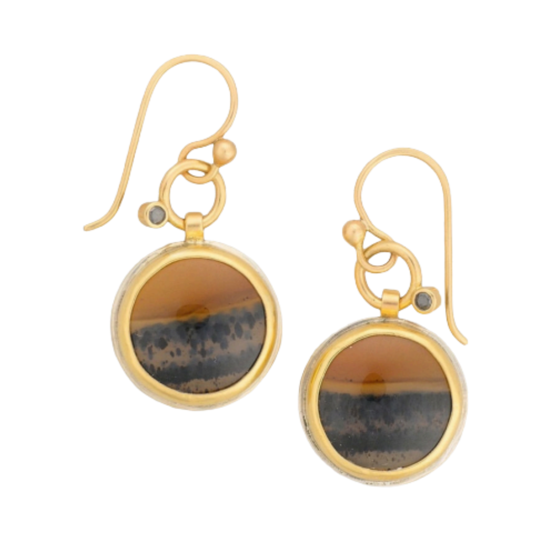 ARI O Montana Agate 18K And 14K Yellow Gold Earrings With Black Diamonds Default Title