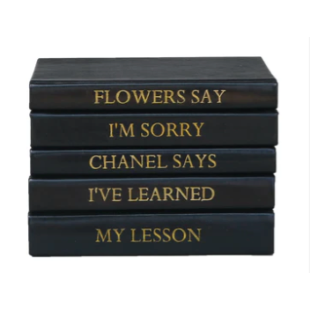 VELLUM HOME Flowers Quote Black Leather Faux Book Stack Default Title