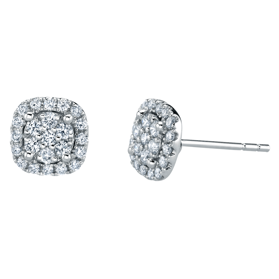 JOSHUA J Belle Shops 18K White Gold With Halo Diamonds Earrings Default Title