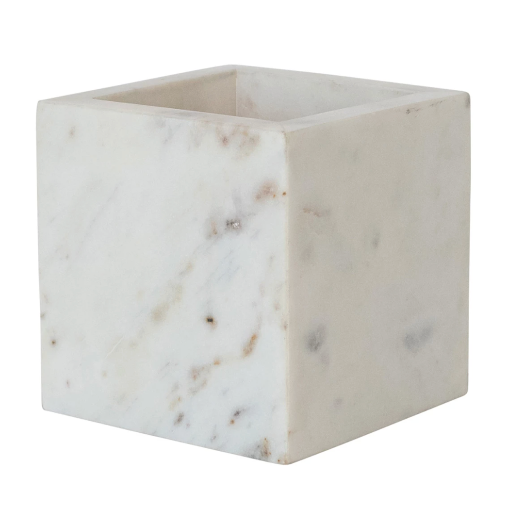 CREATIVE CO-OP White Marble Large Container