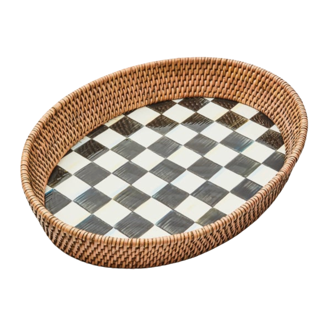 MACKENZIE CHILDS Courtly Check Enamel And Rattan Large Tray Default Title