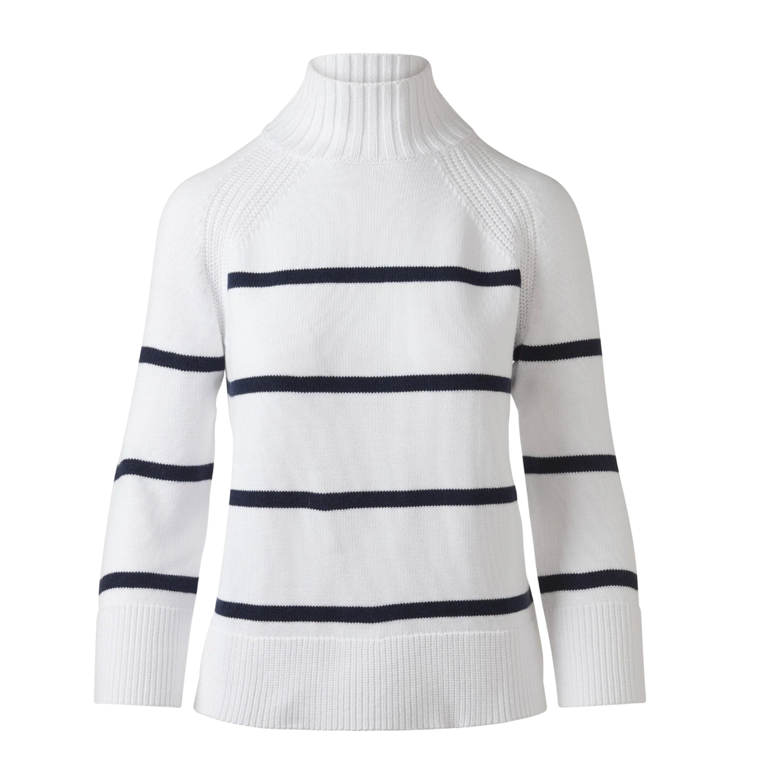 KINROSS Navy & White Plaited Rib Vee NAVY/WHITE / X-SMALL,NAVY/WHITE / SMALL,NAVY/WHITE / MEDIUM,NAVY/WHITE / LARGE
