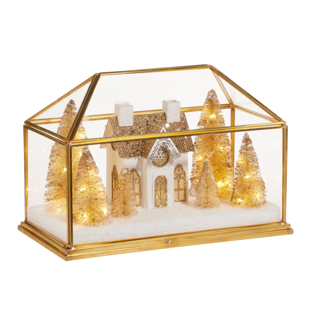 RAZ IMPORTS Lighted Gold Christmas House Terrarium Default Title