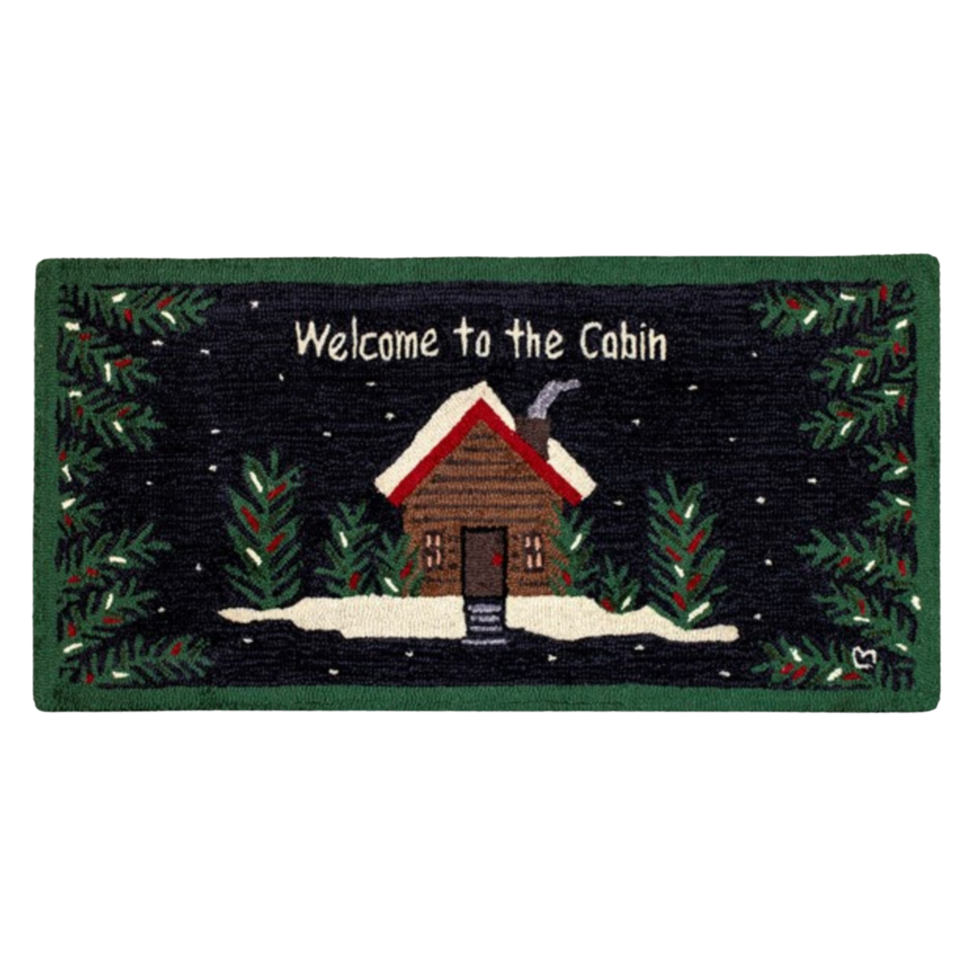 CHANDLER 4 CORNERS Pine Woods Welcome Hooked Wool Rug