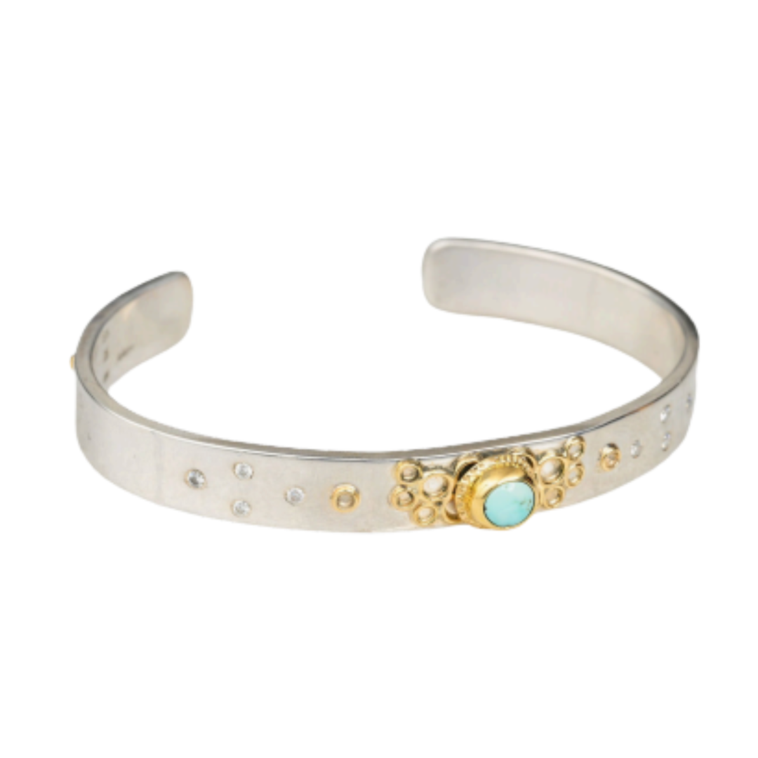 ARI O Southwester Turquoise Sterling Silver Cuff Bracelet With Yellow Gold And Diamond Accents Default Title