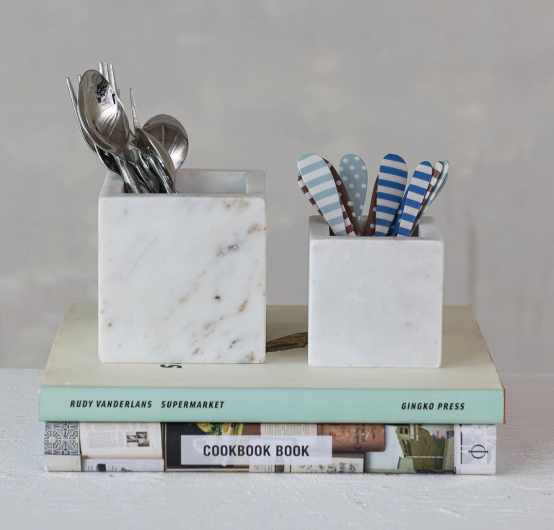 CREATIVE CO-OP White Marble Small Container