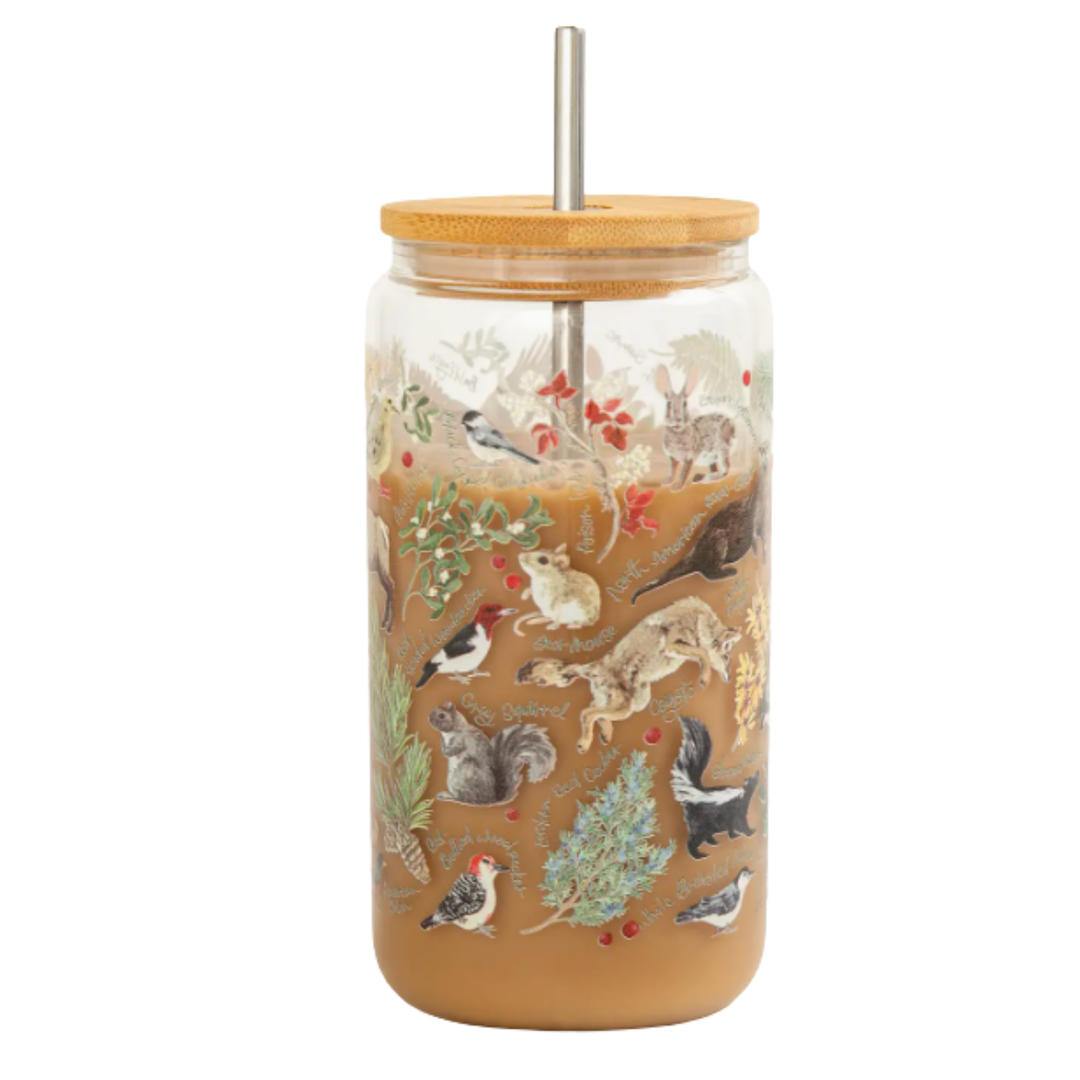 ONE CANOE TWO Outdoor Life Style Flora And Fauna Glass Drinking Can With Lid Default Title