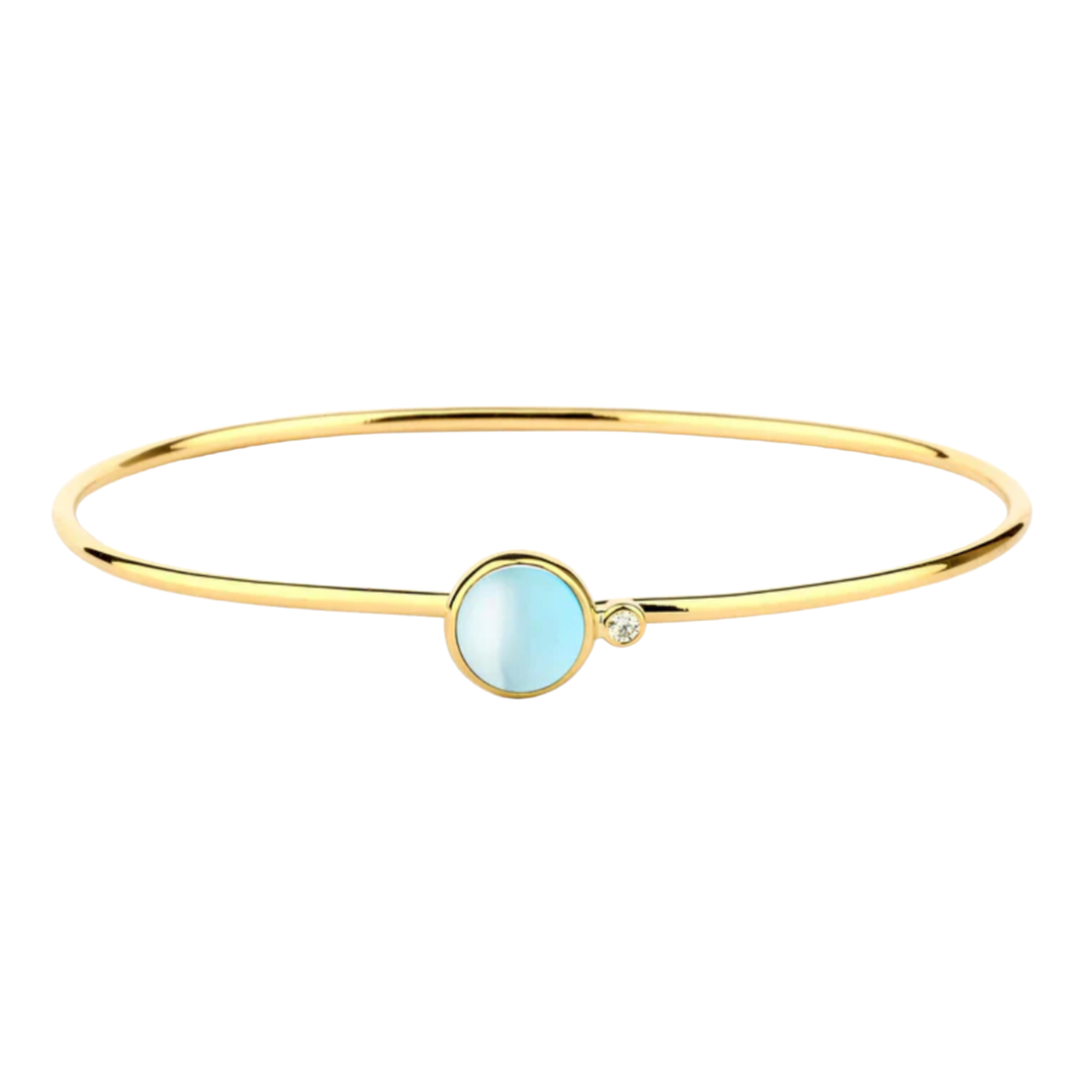 SYNA 18K Yellow Gold Stacking Candy Bracelet With Blue Topaz Cabachon Default Title