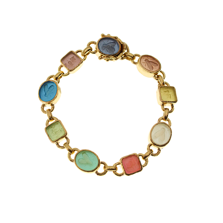 ELIZABETH LOCKE Pastel Venetian Glass Set In Yellow Gold Intalog Bracelet