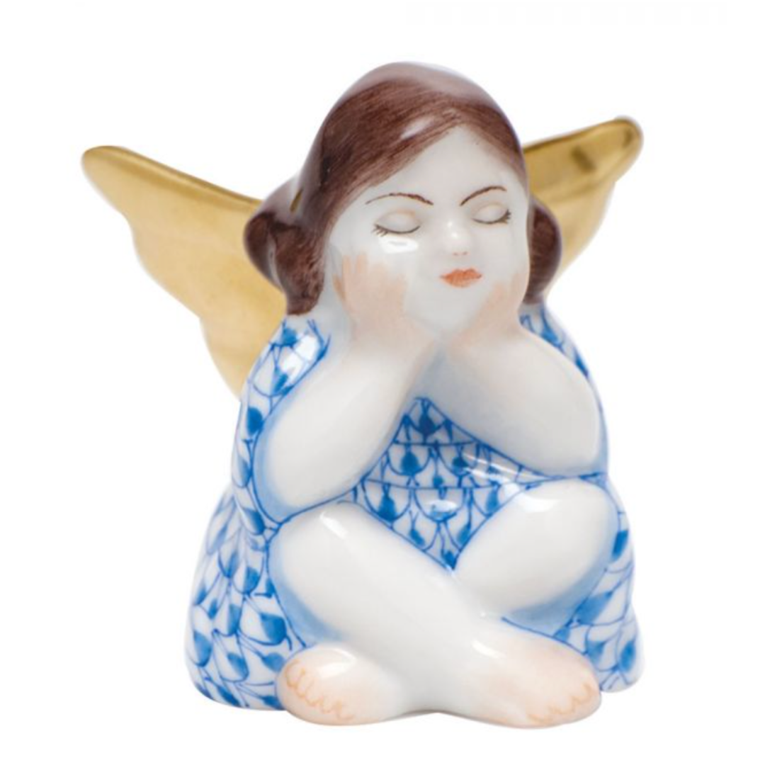 HEREND Heavenly Bliss Sitting Angel BLUE