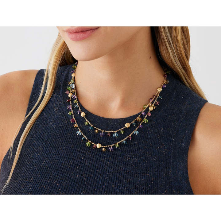MARCO BICEGO Africa 18K Yellow Gold 2-Strand Mixed Gemstone Necklace