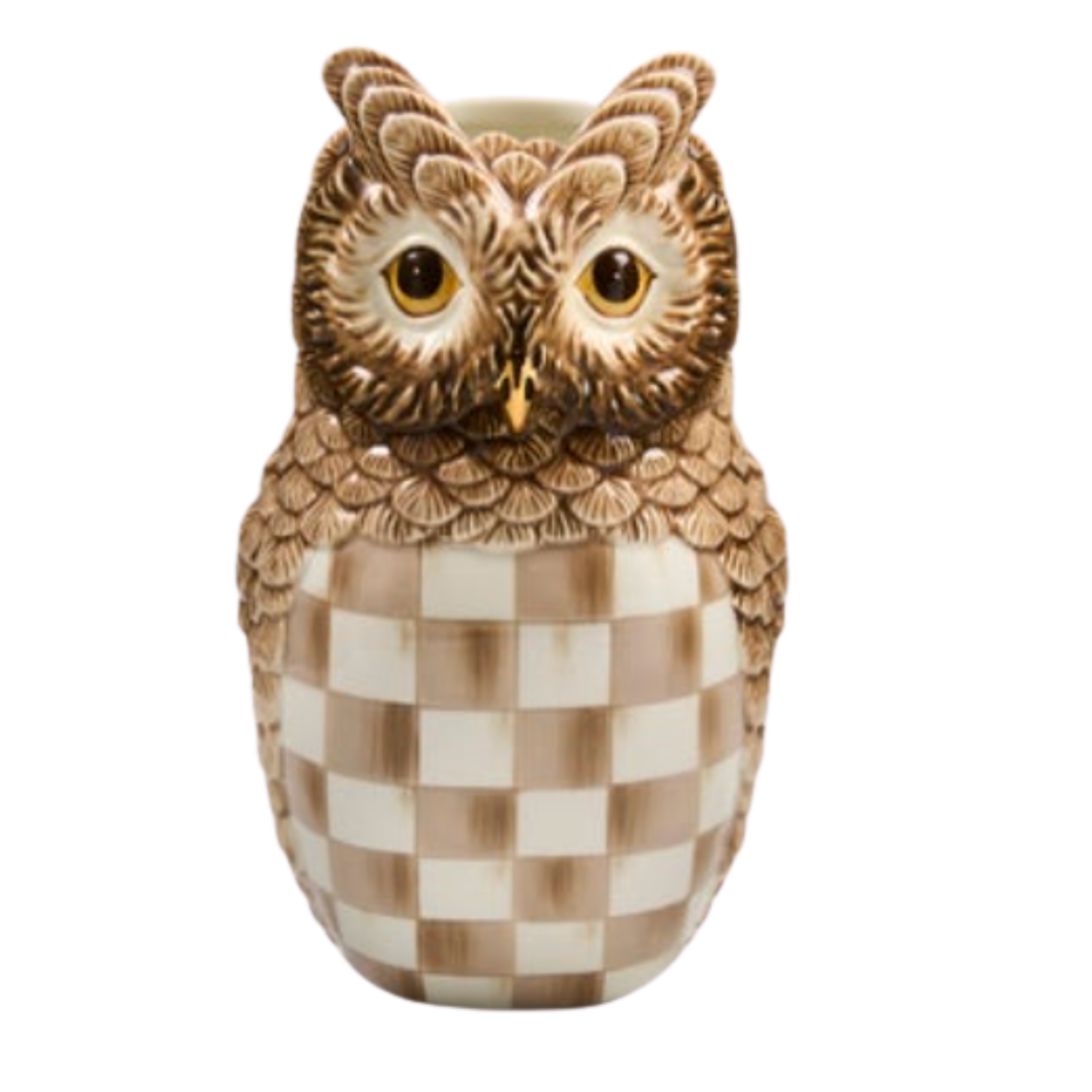 MACKENZIE CHILDS Mocha Check Owl Vase Default Title