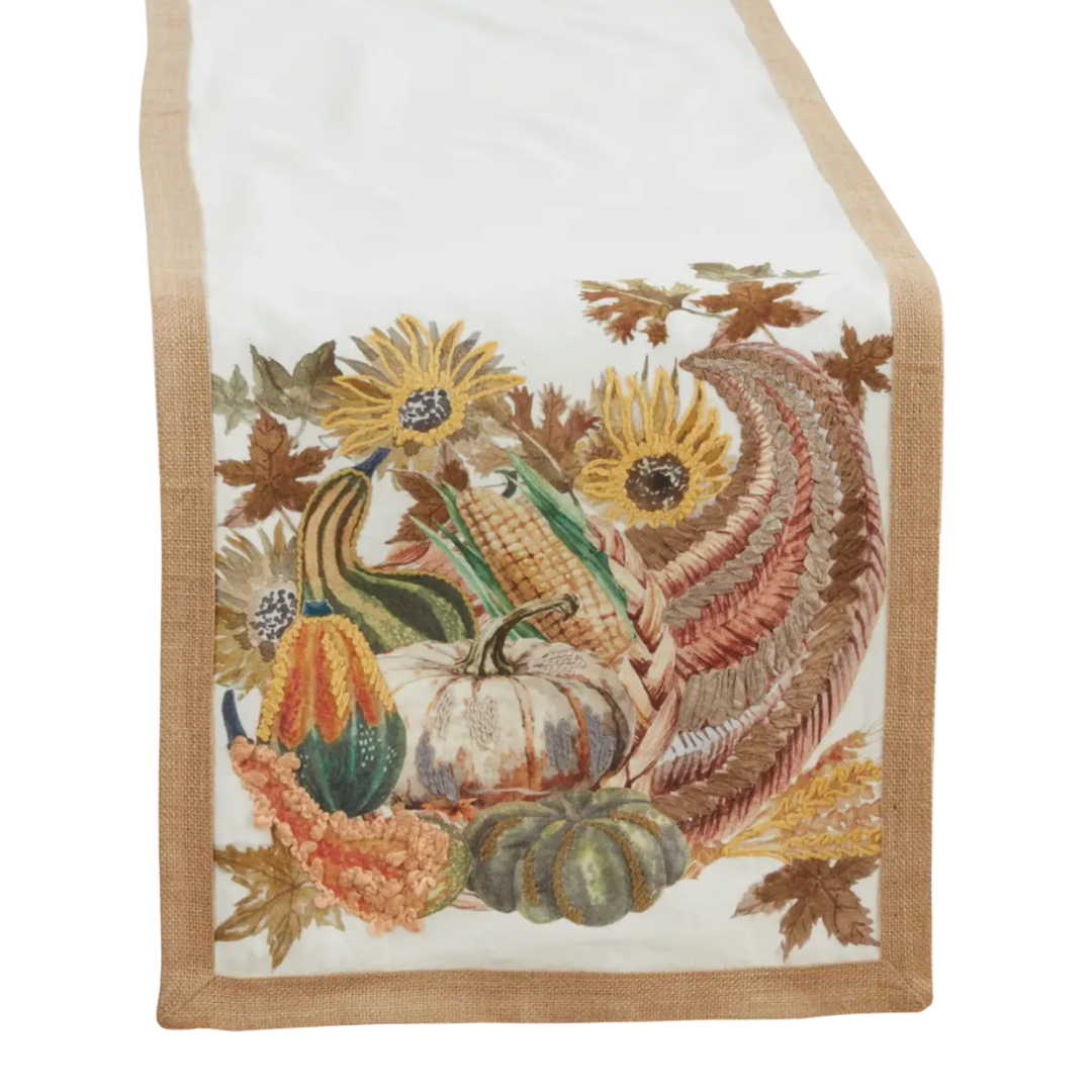 SARO Embroidered Cornucopia Table Runner Default Title