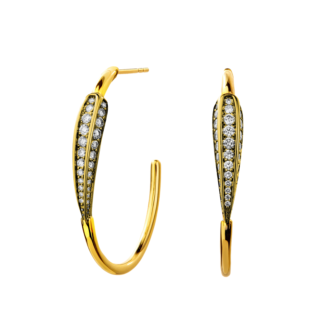 SYNA Love Leaf Hoop Earrings 18K Yellow Gold With Diamonds Default Title