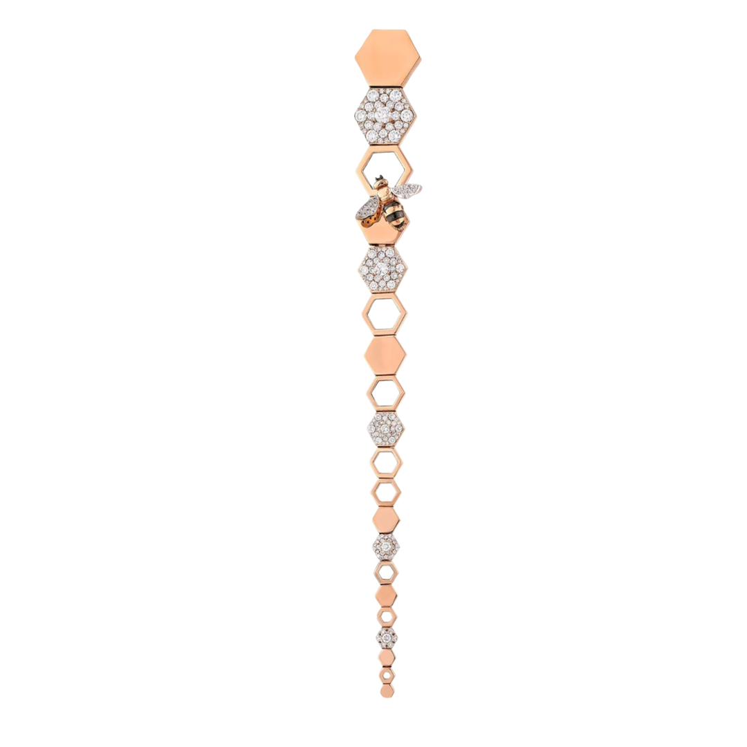 BEE GODDESS Honeycomb 14K Rose Gold Single Honeycomb Mellie With Diamonds Earring