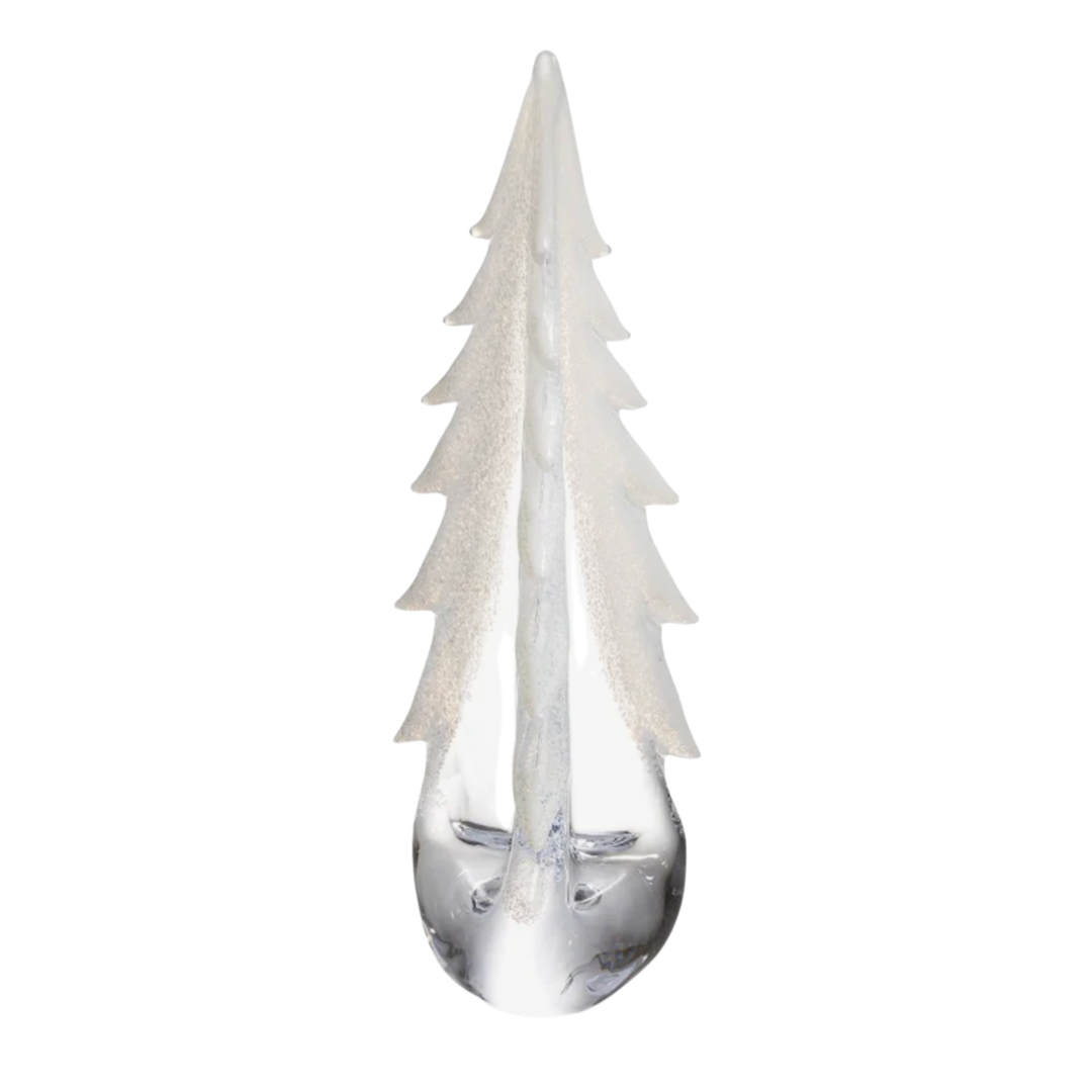 SIMON PEARCE Evergreen 16" Snowy Branches Glass Tree