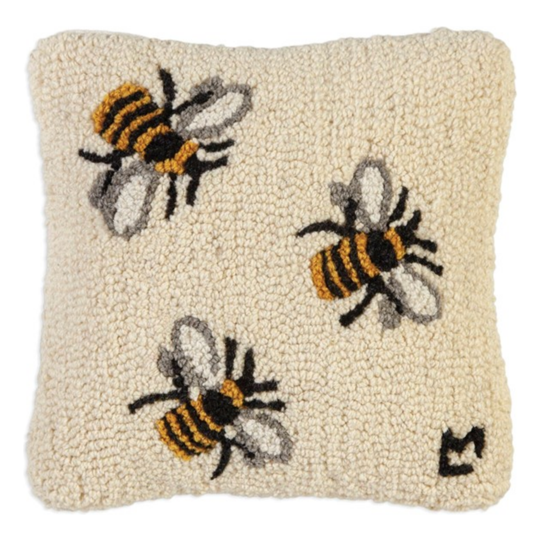 CHANDLER 4 CORNERS Three Bees Hand Hooked Wool Pillow