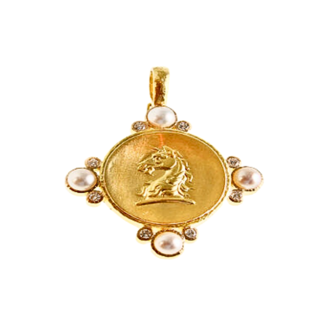 Unicorn 19K Yellow Gold With Pearl Pendant