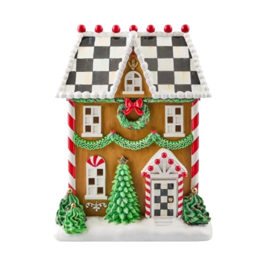 MACKENZIE CHILDS Holly Village Illuminated Gingerbread House