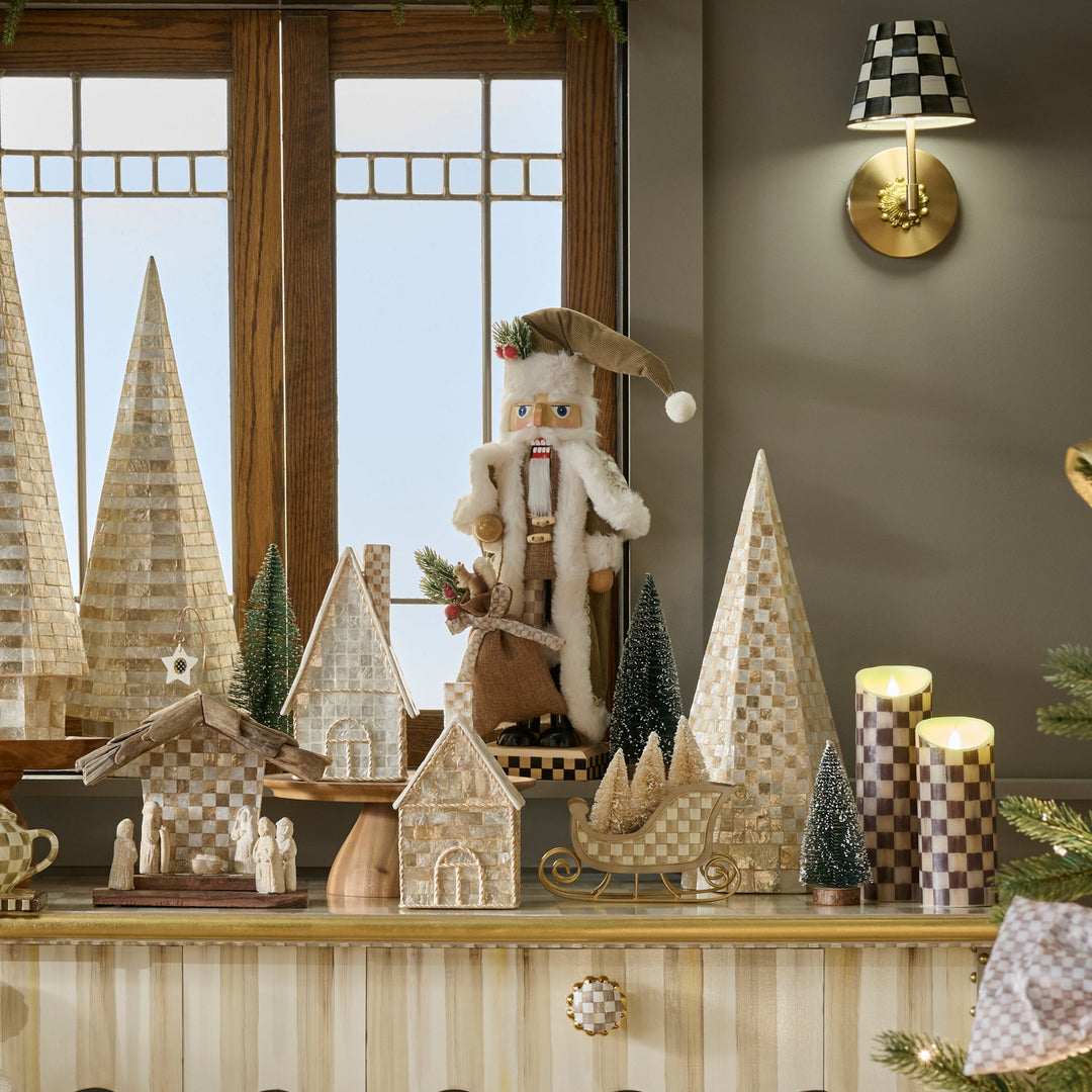 MACKENZIE CHILDS MacKenzie-Childs Mocha Check Wood Santa Nutcracker
