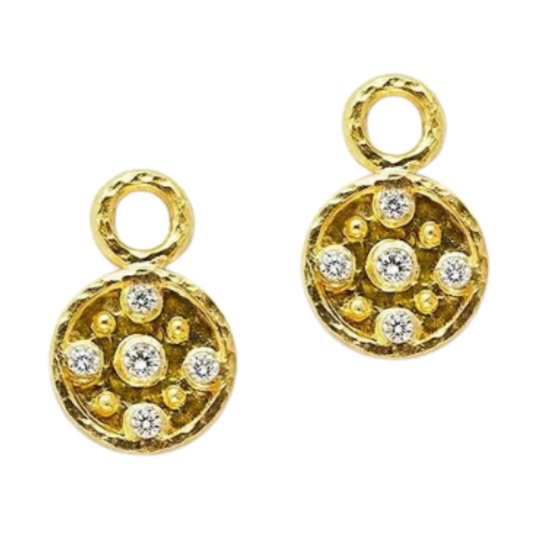 Disk Earring Pendants In 19K Yellow Gold and Diamonds