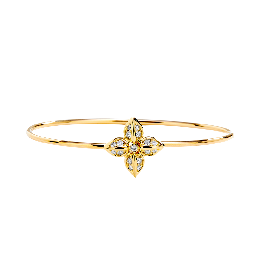 Flower Bracelet 18K Yellow Gold With White Diamonds