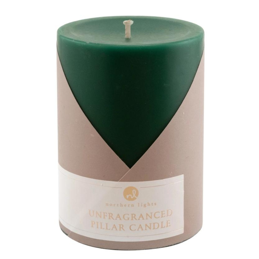 NORTHERN LIGHTS HUNTER GREEN UNSCENTED PILLAR CANDLE