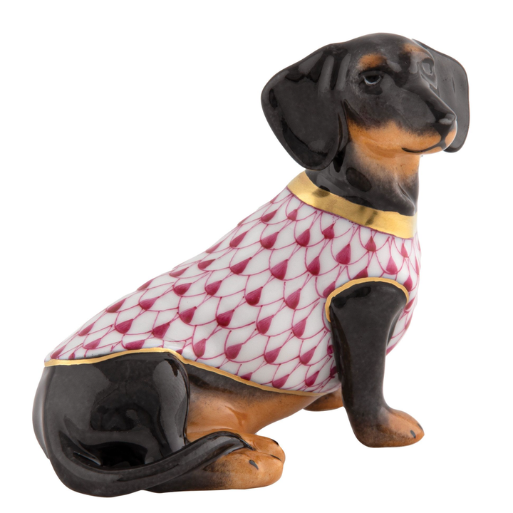 HEREND Dauchshund With Sweater RASPBERRY