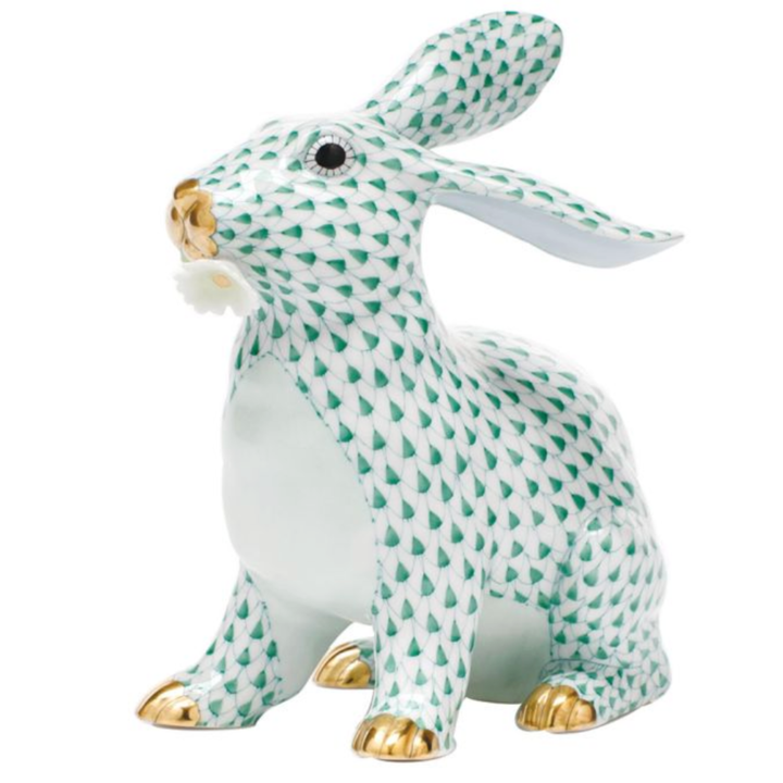 HEREND Bunny With Daisy RASPBERRY,RUST,BLUE,GREEN