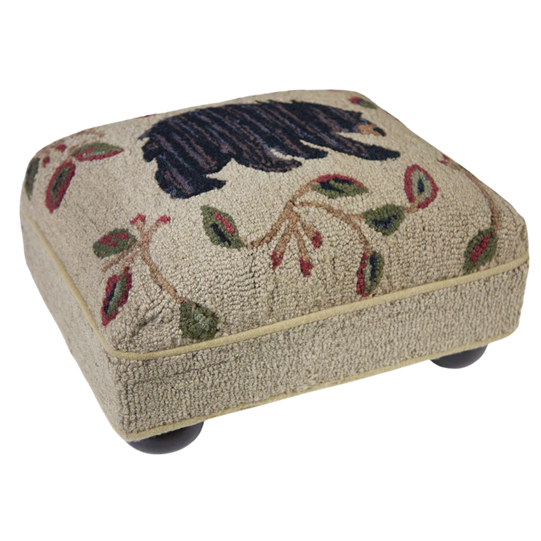 CHANDLER 4 CORNERS Black Bear Hand-Hooked Foot Stool Default Title