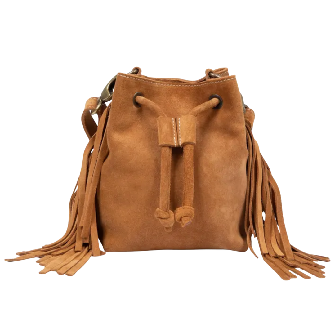 PENELOPE CHILVERS Mini Fringe Sued Bag In Town TAN